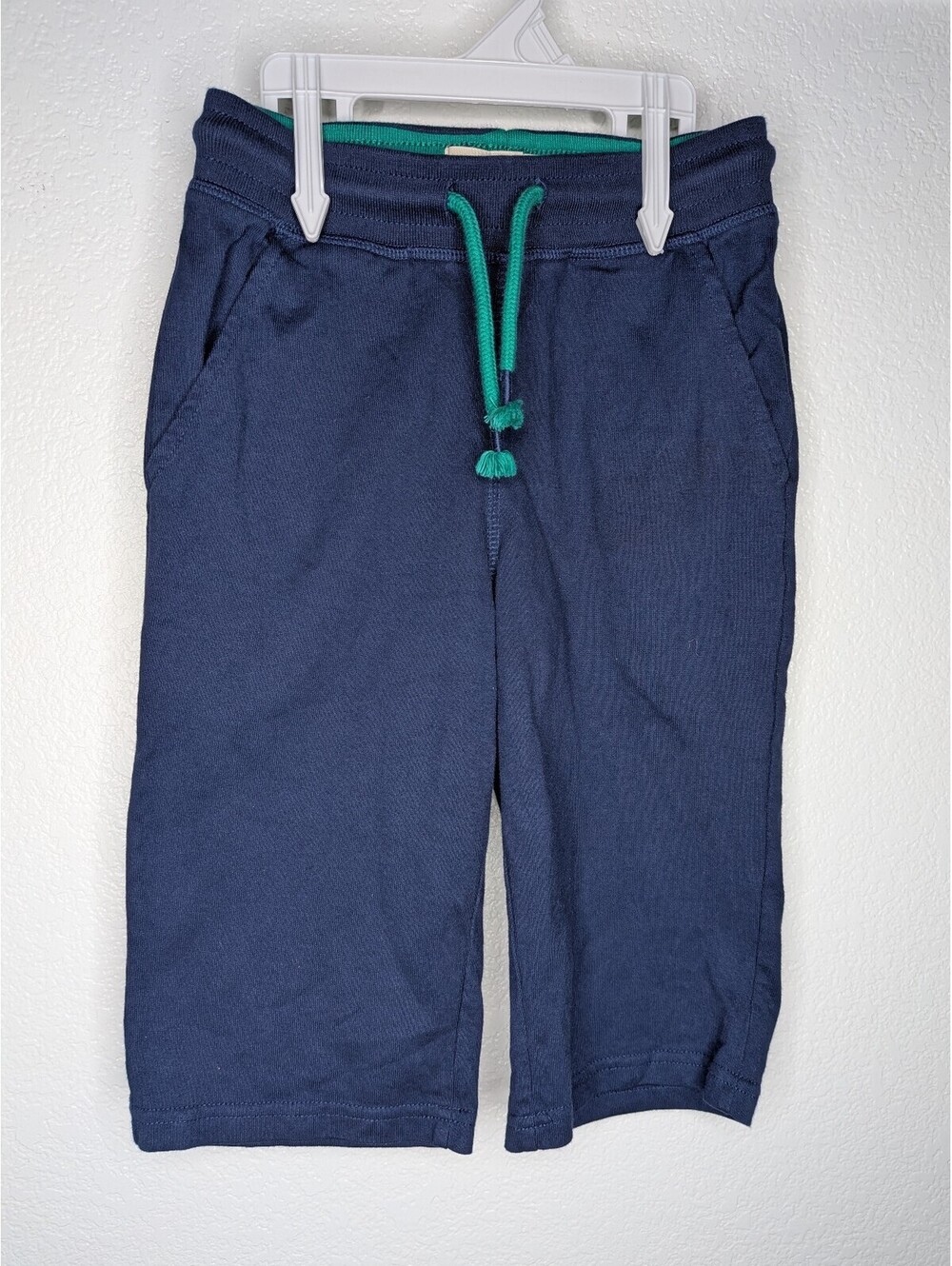 Mini Boden Boys Navy Blue Pull-On Sweat Shorts Green Trim Size 7Y